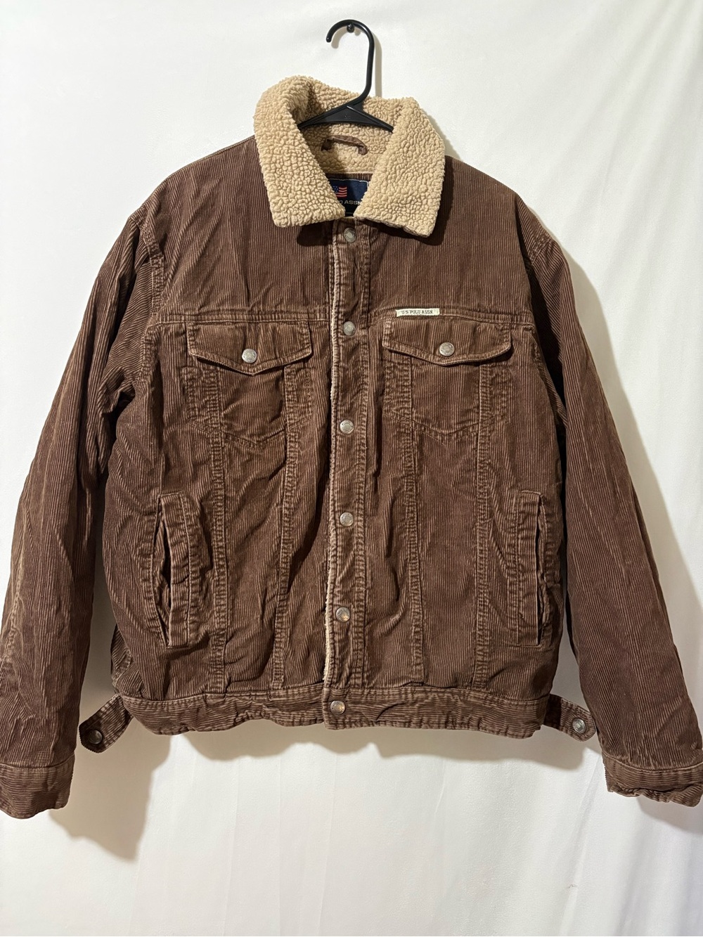 Vintage Men's Brown Corduroy Jacket with Cream Sherpa Collar large US Polo Assn.